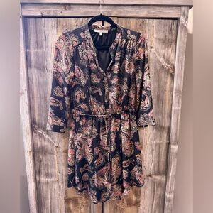 Daniel Rainn Black and Pink Paisley Long Sleeve Dress